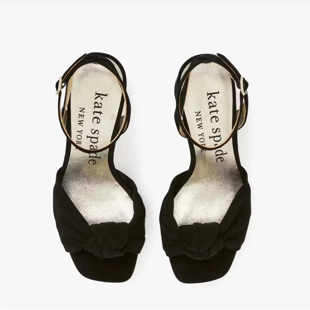 Kate Spade Confetti Platform Sandal Heels Black Suede Size 6.5